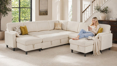 PANDORA 6 Seats J Shape Sectional Sofa Bed