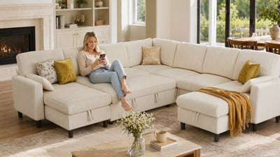 PANDORA 6 Seats J Shape Sectional Sofa Bed