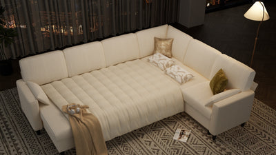 PANDORA 6 Seats J Shape Sectional Sofa Bed