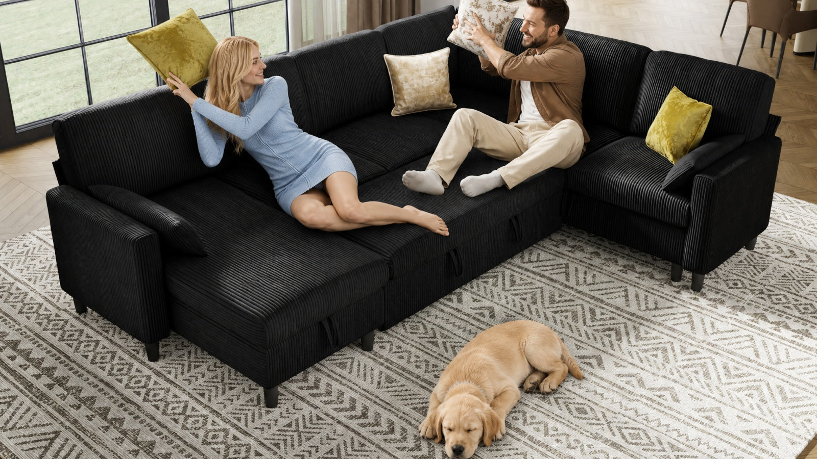 PANDORA 6 Seats J Shape Sectional Sofa Bed