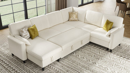 PANDORA 6 Seats J Shape Sectional Sofa Bed
