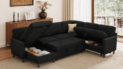 PANDORA 6 Seats J Shape Sectional Sofa Bed