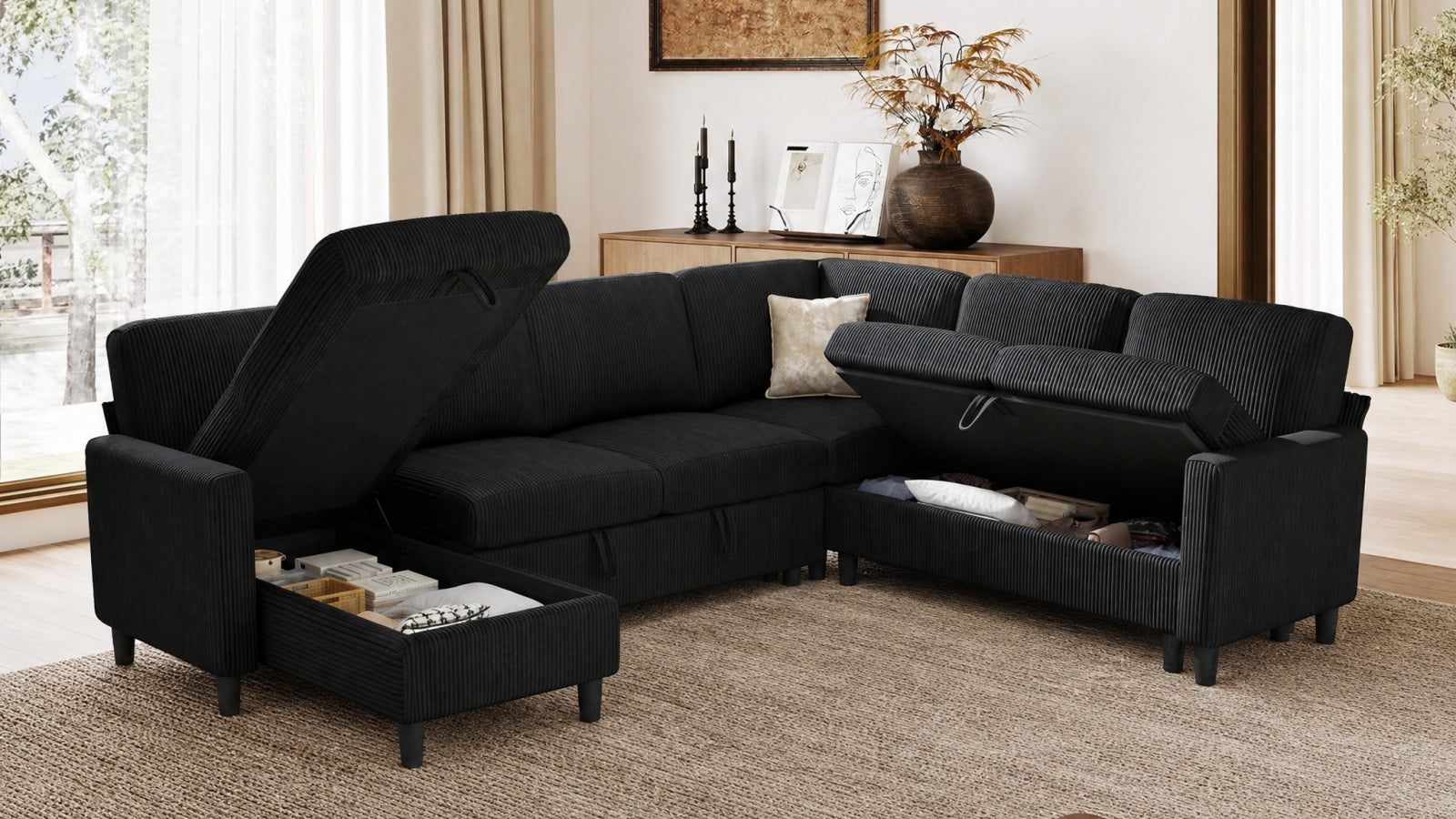 PANDORA 6 Seats J Shape Sectional Sofa Bed