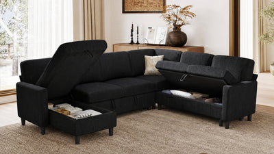 PANDORA 6 Seats J Shape Sectional Sofa Bed