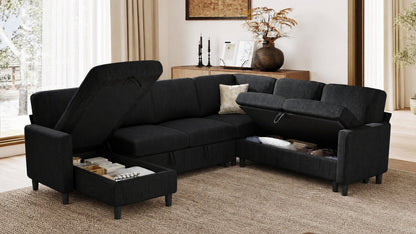 PANDORA 6 Seats J Shape Sectional Sofa Bed
