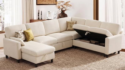 PANDORA 6 Seats J Shape Sectional Sofa Bed