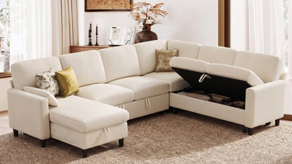 PANDORA 6 Seats J Shape Sectional Sofa Bed