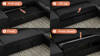 PANDORA 6 Seats J Shape Sectional Sofa Bed