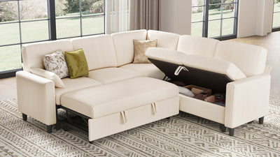 PANDORA 6 Seats J Shape Sectional Sofa Bed