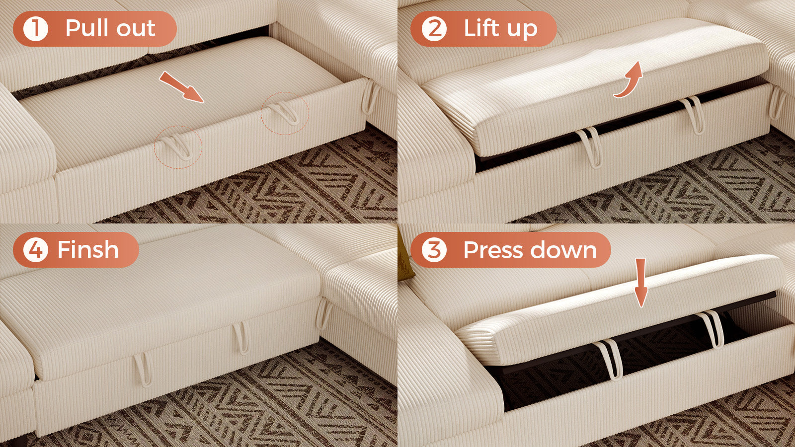 PANDORA 6 Seats J Shape Sectional Sofa Bed