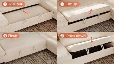PANDORA 6 Seats J Shape Sectional Sofa Bed