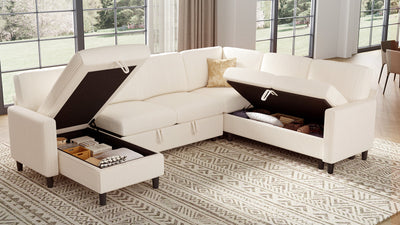 PANDORA 6 Seats J Shape Sectional Sofa Bed