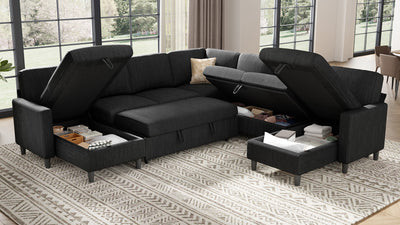 PANDORA 6 Seats J Shape Sectional Sofa Bed