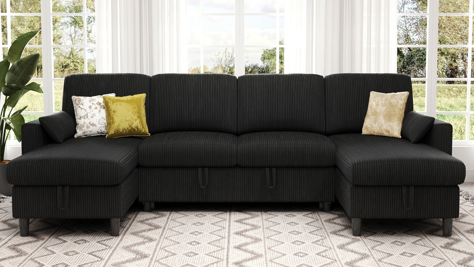 PANDORA 6 Seats J Shape Sectional Sofa Bed