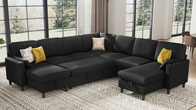PANDORA 6 Seats J Shape Sectional Sofa Bed