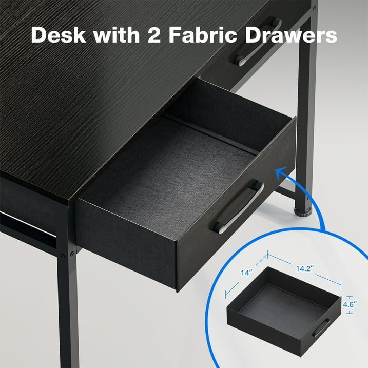 32 Inch Black Writing Desk with 2 Fabric Drawers, Modern Study Table with Storage for Student/Kids, Small Computer Desk for Small Space, Home Office Desk