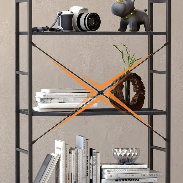 Ladder Bookshelf, 5 Tier Shelf Storage Organizer, Modern Book Shelf with Metal Frame for Bedroom, Living Room and Home Office, Black